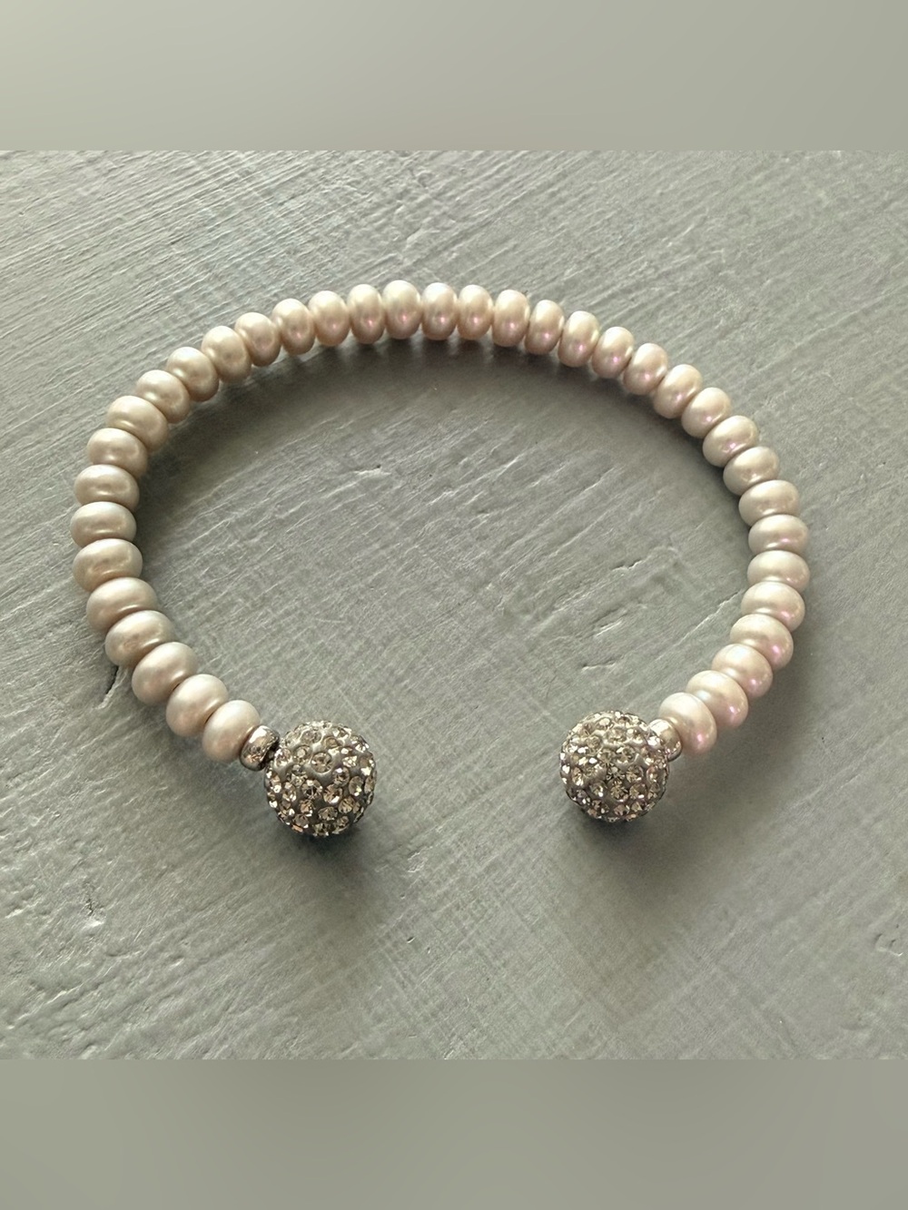 Pearl Pave Crystal 925 Sterling Silver Cuff Bracelet